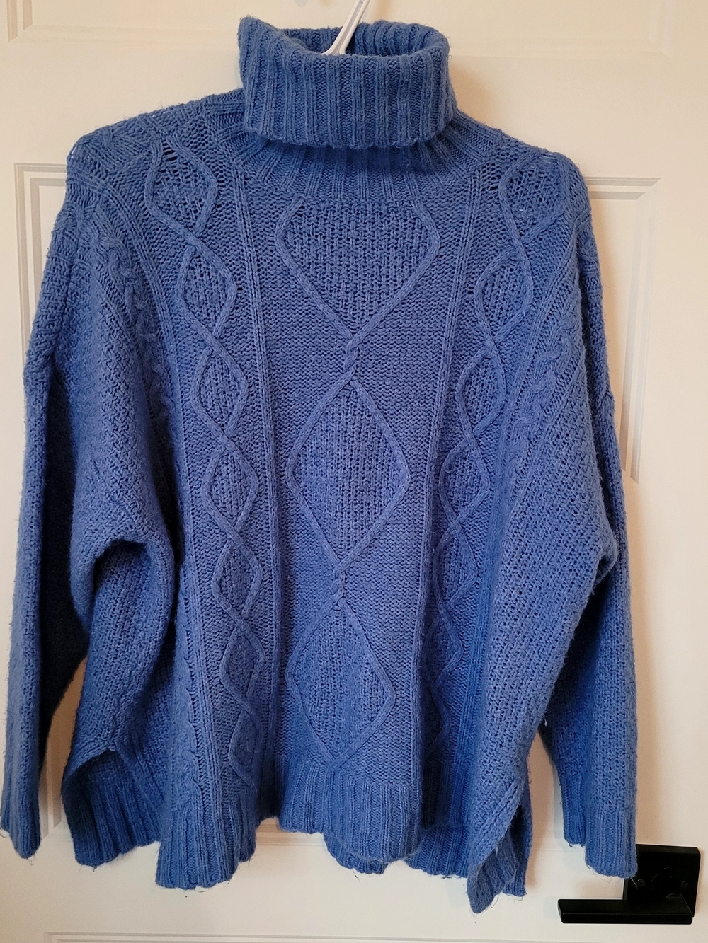 Aerie Wool Blend Oversized Cable Knit Turtleneck Sweater Blue Size XS